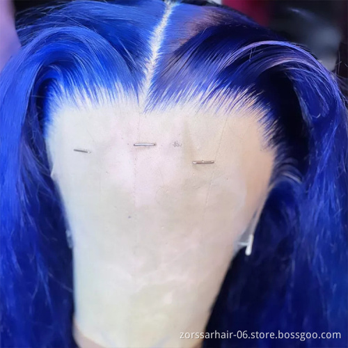 Colourful glueless virgin cuticle aligned lace frontal wigs wholesale 13x6 human hair hd lace front wigs brazilian hair blue wig